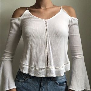Topshop Shoulder Cut, White Long Sleeve Blouse